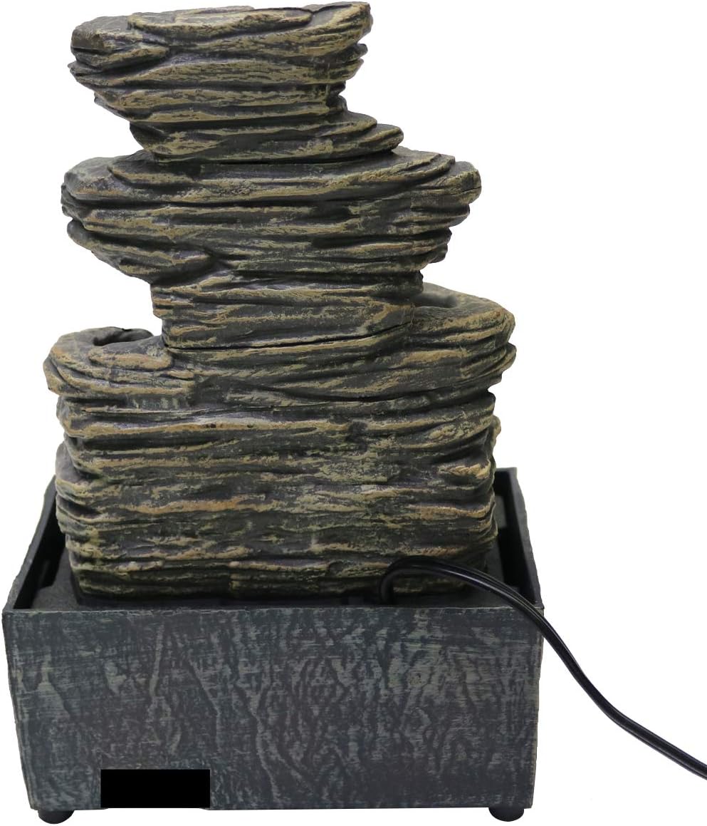 Nature's Mark Cascading Rock Tabletop Water Fountain with Natural River Rocks and LED Lights 9" Height (Power Cord Attached) : Home & Kitchen
