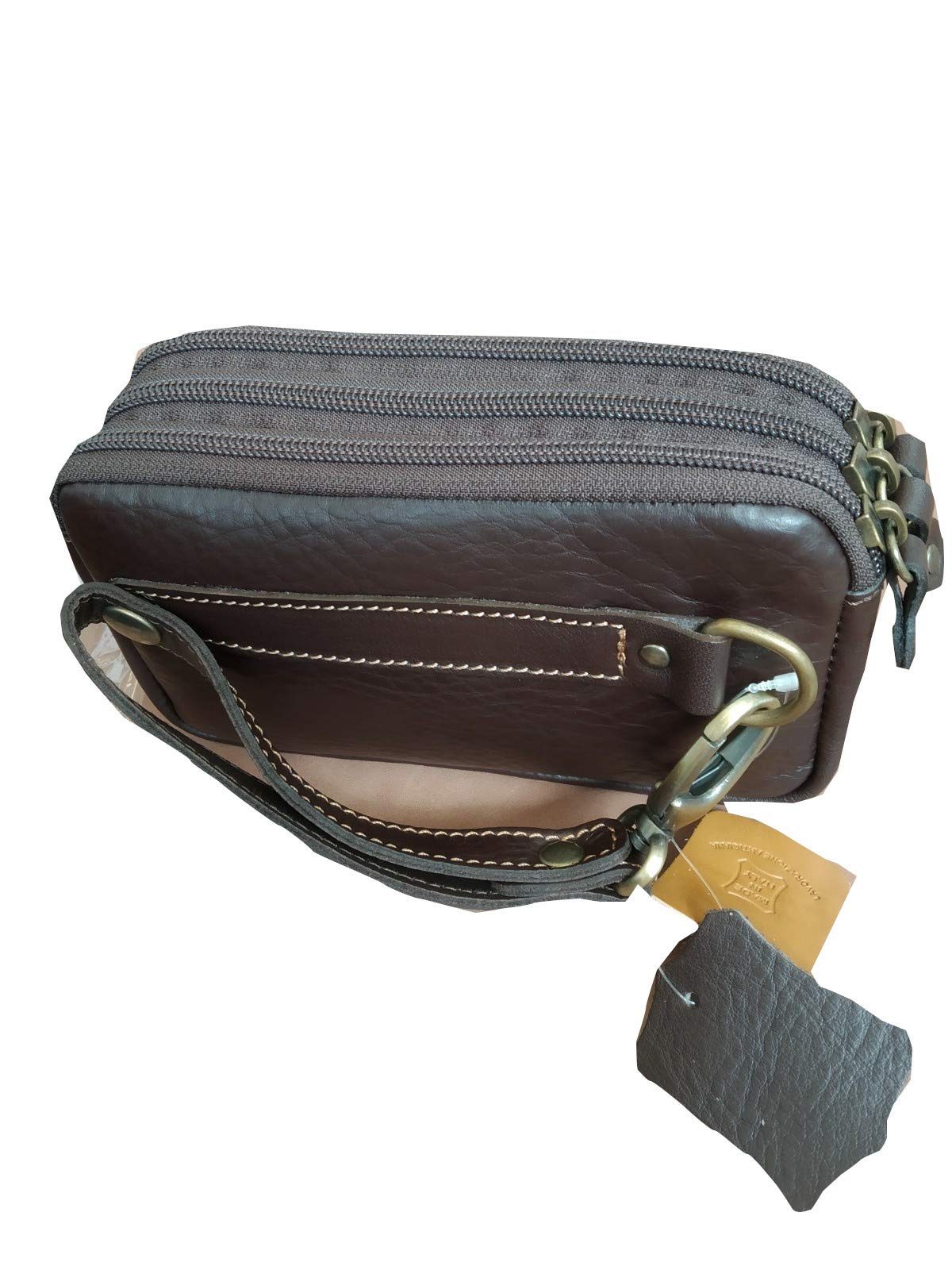 pochette da uomo con 3 cerniere in vera pelle di vitello 20 x 10 cm