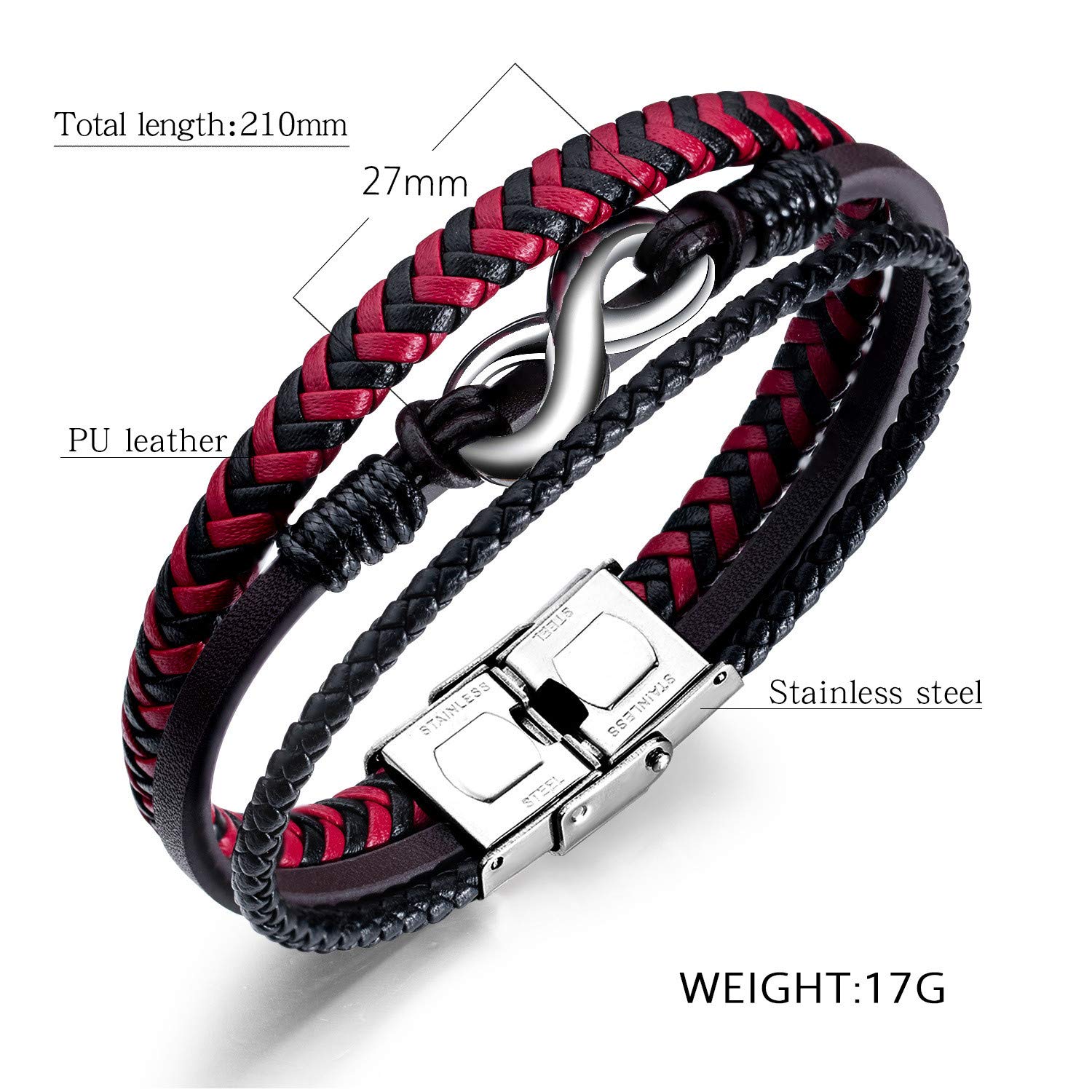 ATEIELLI Bracciale Uomo in PU Pelle Infinito Acciaio Inossidabile 21cm o piu‘ corta JWB309