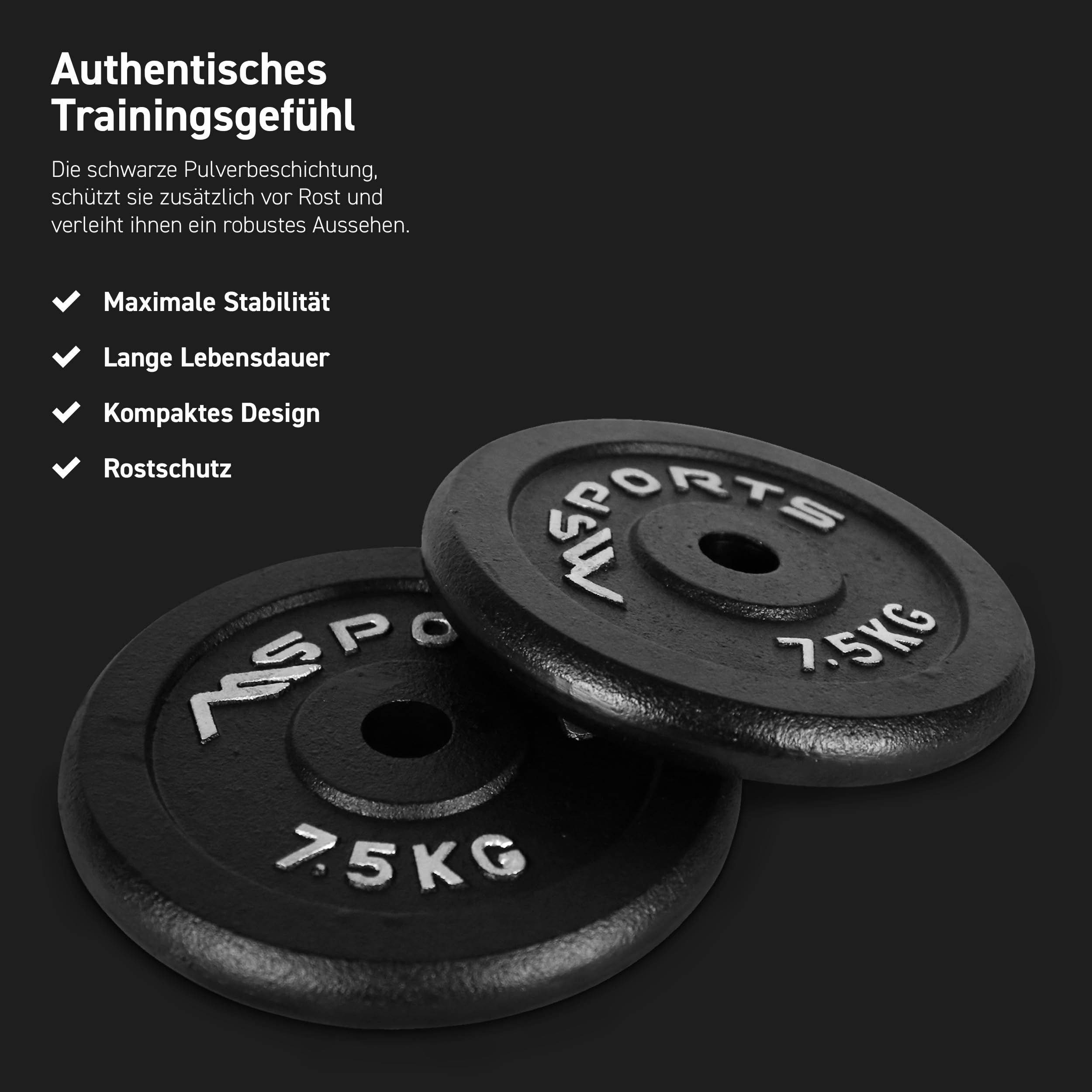 MSPORTS Para profesjonalnych krążków do sztangi ze 100% żeliwa 5-20 kg (2 x 7,5 kg - czarny)