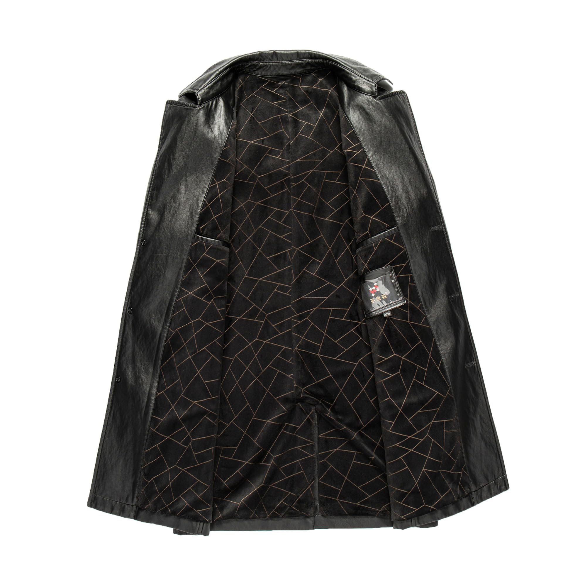 Giacca in Vera Pelle da Uomo, Cappotto Autunnale e Invernale con Risvolto da Lavoro, Giacca Antivento, Giacca Antivento di Media Lunghezza, Cappotto Caldo Autunnale e Invernale,Black-M