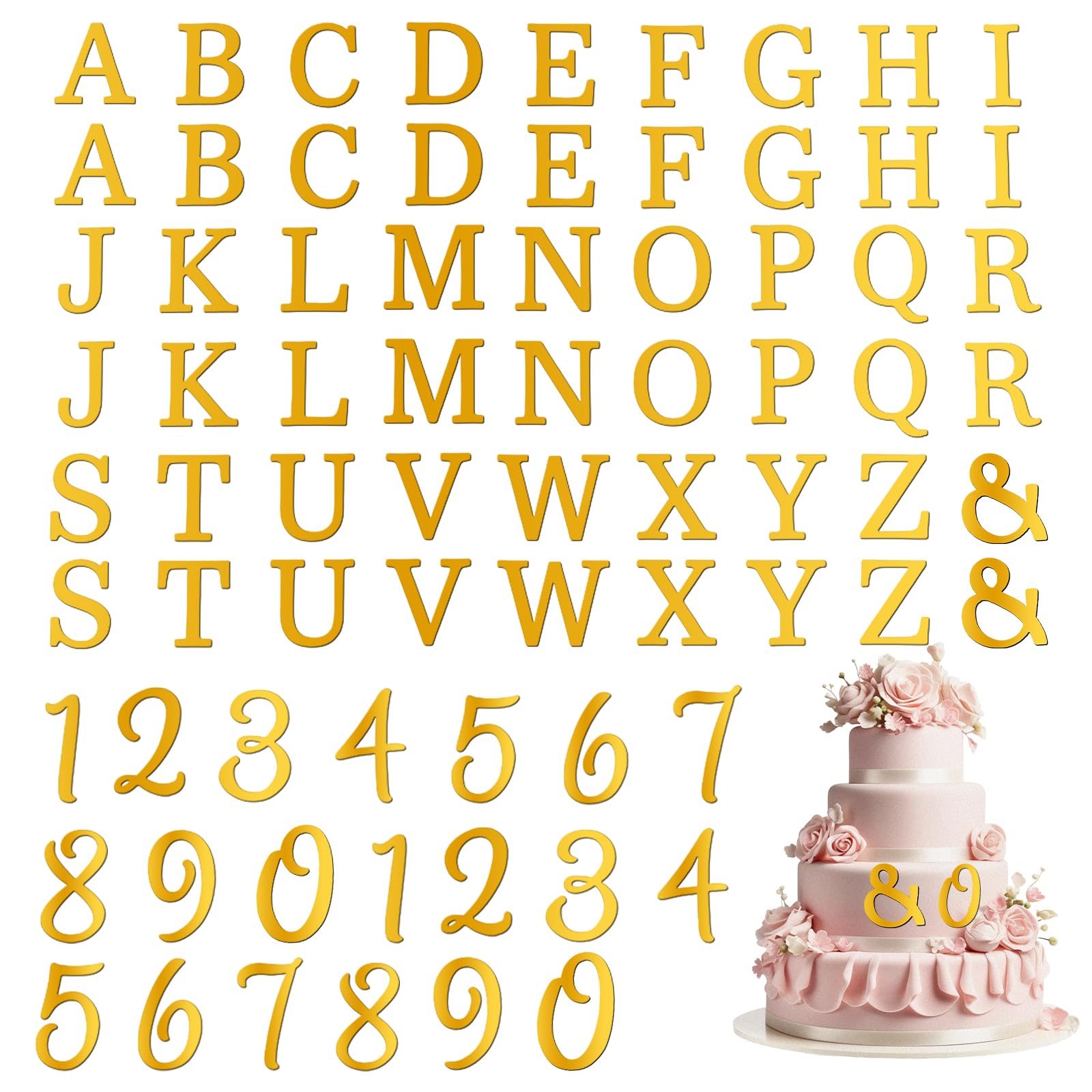 74 Pcs Custom Cake Topper Acrylic Gold Cake Letters Personalized Cakes Topper Name Acrylic Letters DIY A-Z & 0-9 Number Alphabet Cakes Decoration for Wedding Anniversary Baby Shower Party Birthday