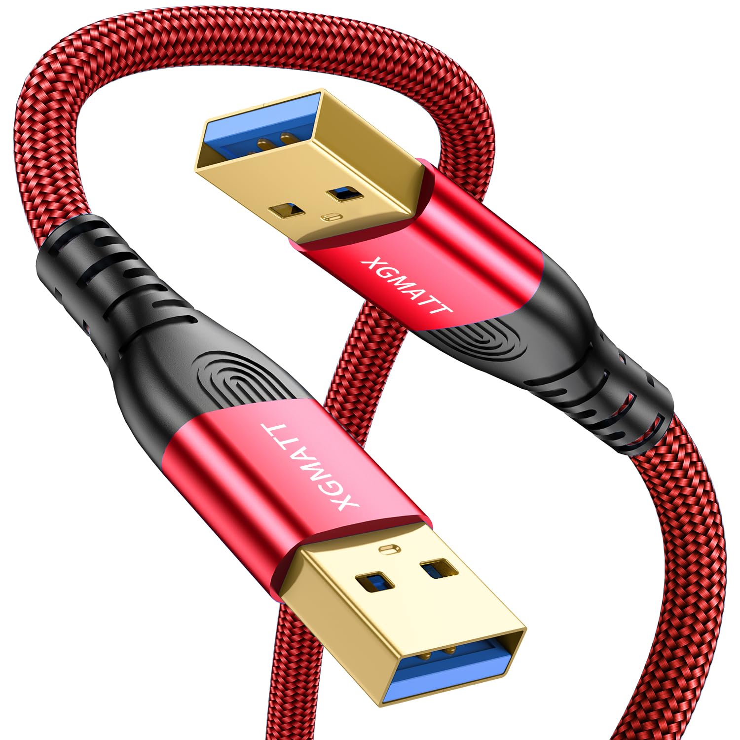 XGMATT USB Cable 1M,5Gbps High Speed Transfer USB to USB Cable USB 3.0 A to A Data Cable Braided Compatible with External Hard Drive/Laptop Cooling Pad/Docking Station/PC/TV/DVD/Printer,Re