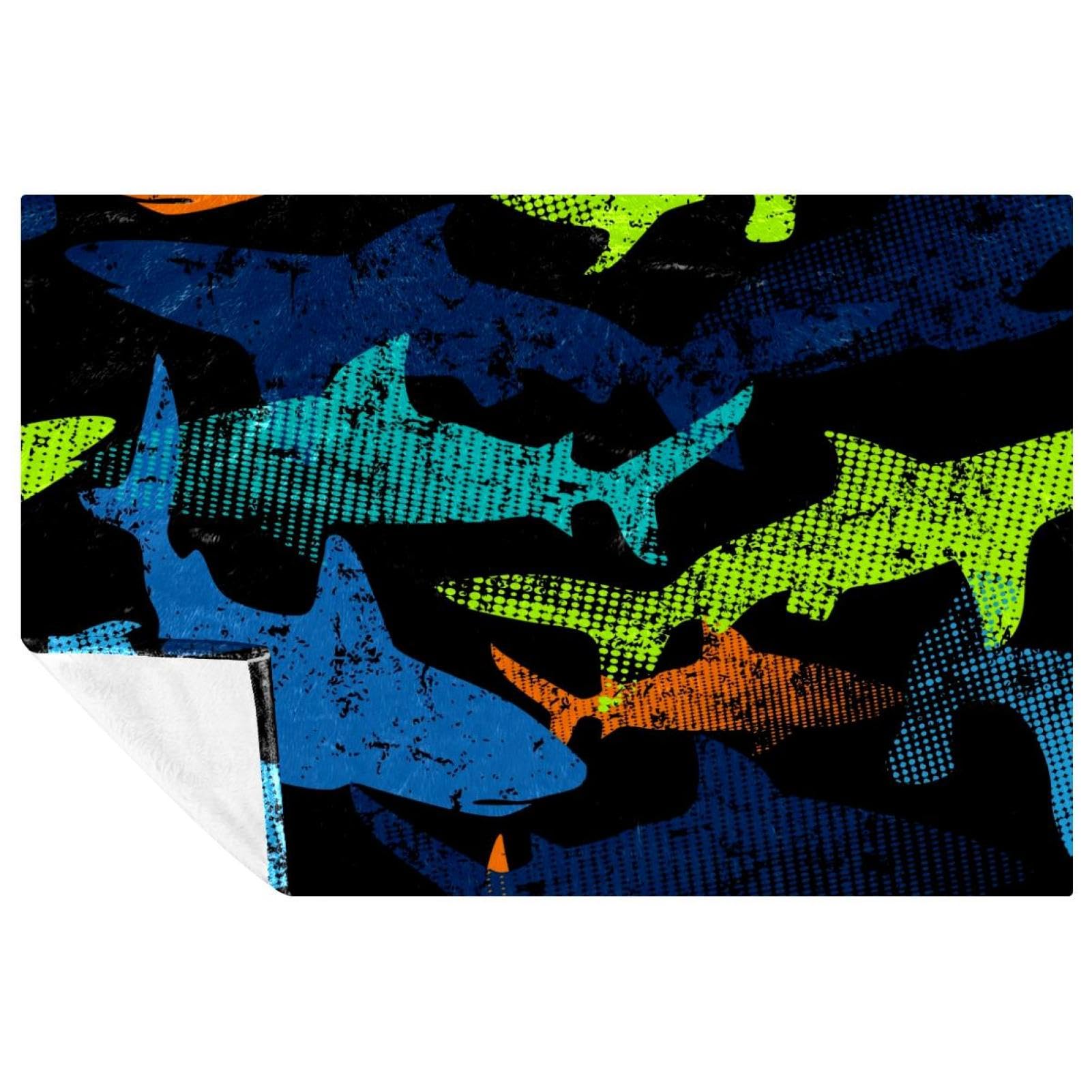 Couverture requin grunge colorée pour pique-nique et soirées cocooning sur canapé