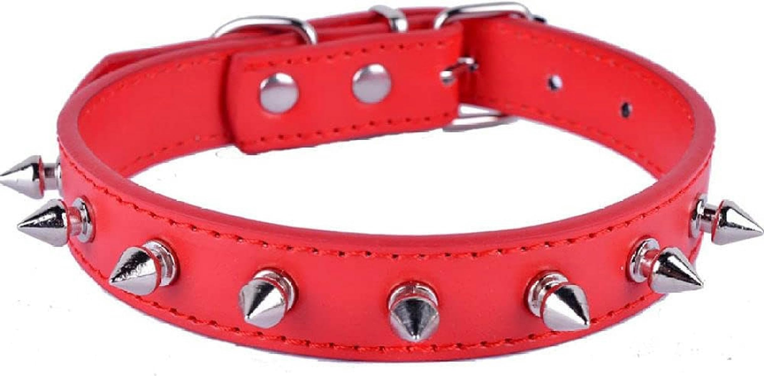 Hundehalsband mit Nieten und Spikes, Pu-Leder, für kleine Haustiere, Hundewelpen, Umhängeband, Rot, Schwarz, Lila, Farben, Größe SM L-Blau-S