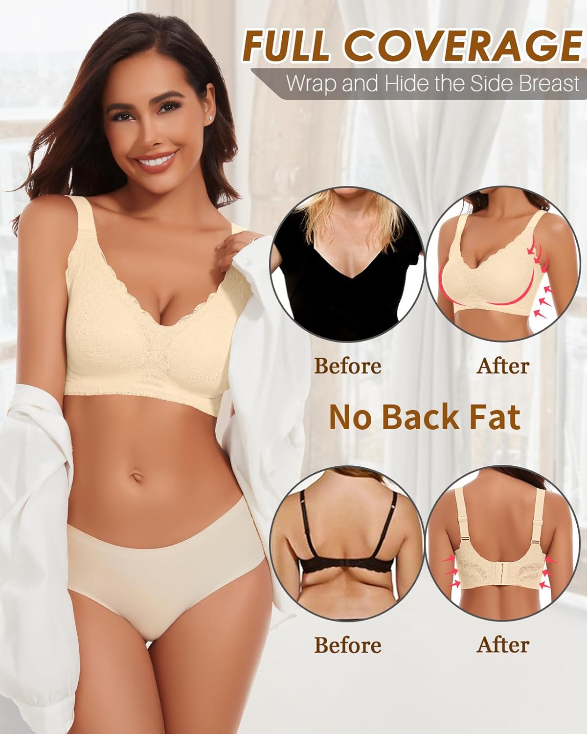 WOWENY Wireless Lace Bras for Women Scalloped No Underwire Push Up Bralettes Comfortable - Image 5