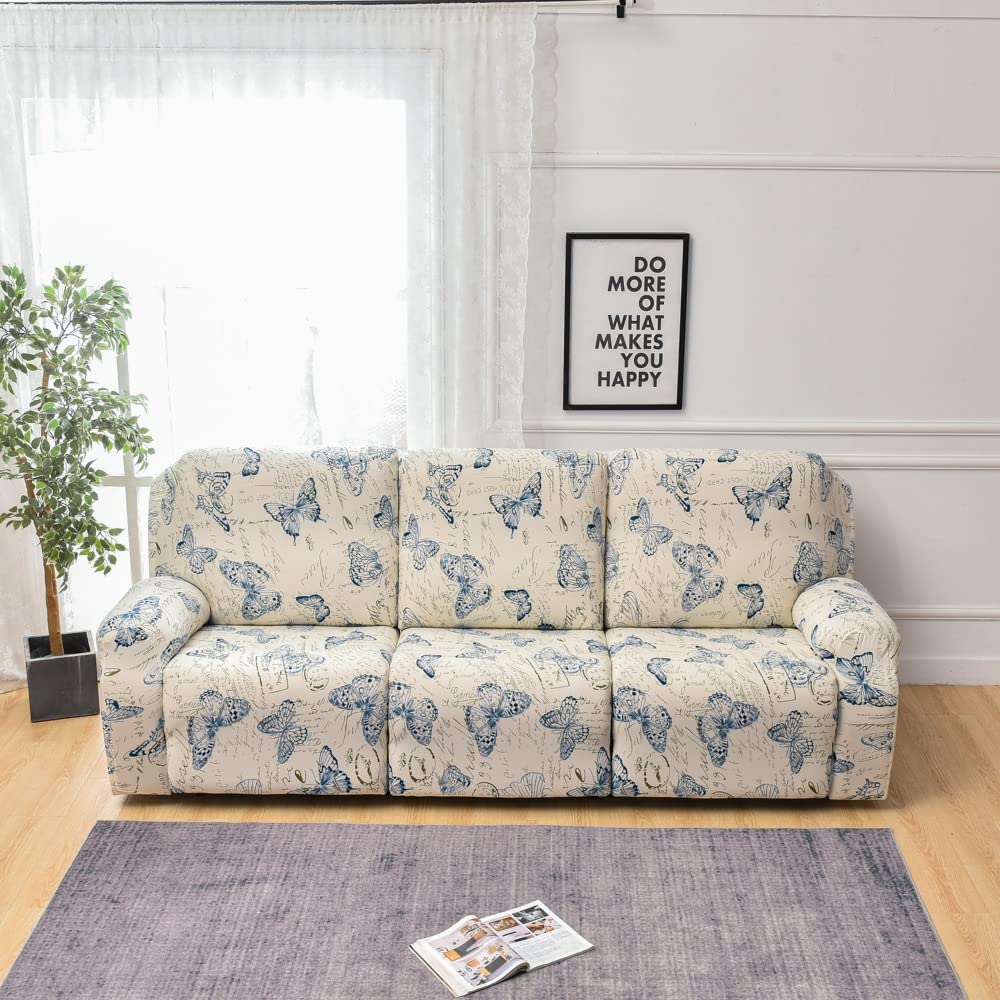 FANSU Recliner Chair Covers for Electric Chair 3 Seater with Pockets, Stretch Recliner Chair Slipcover for Armchairs, Sofa Covers Furniture Protector for Living Room (3 Seater,Vintage Butterfly)