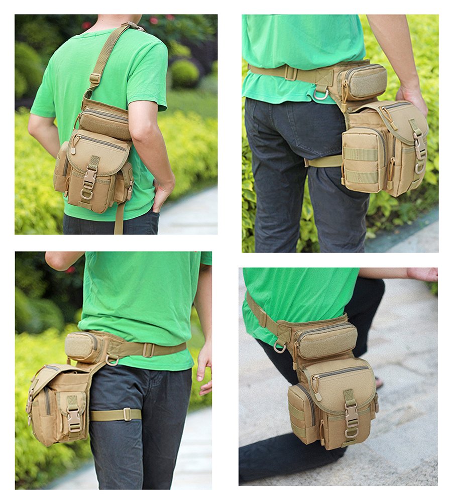 Multiusos tácticos gota pierna bolsa herramienta Fanny muslo paquete pierna Rig militar motocicleta cámara Versipack utilidad, Coyote Tan