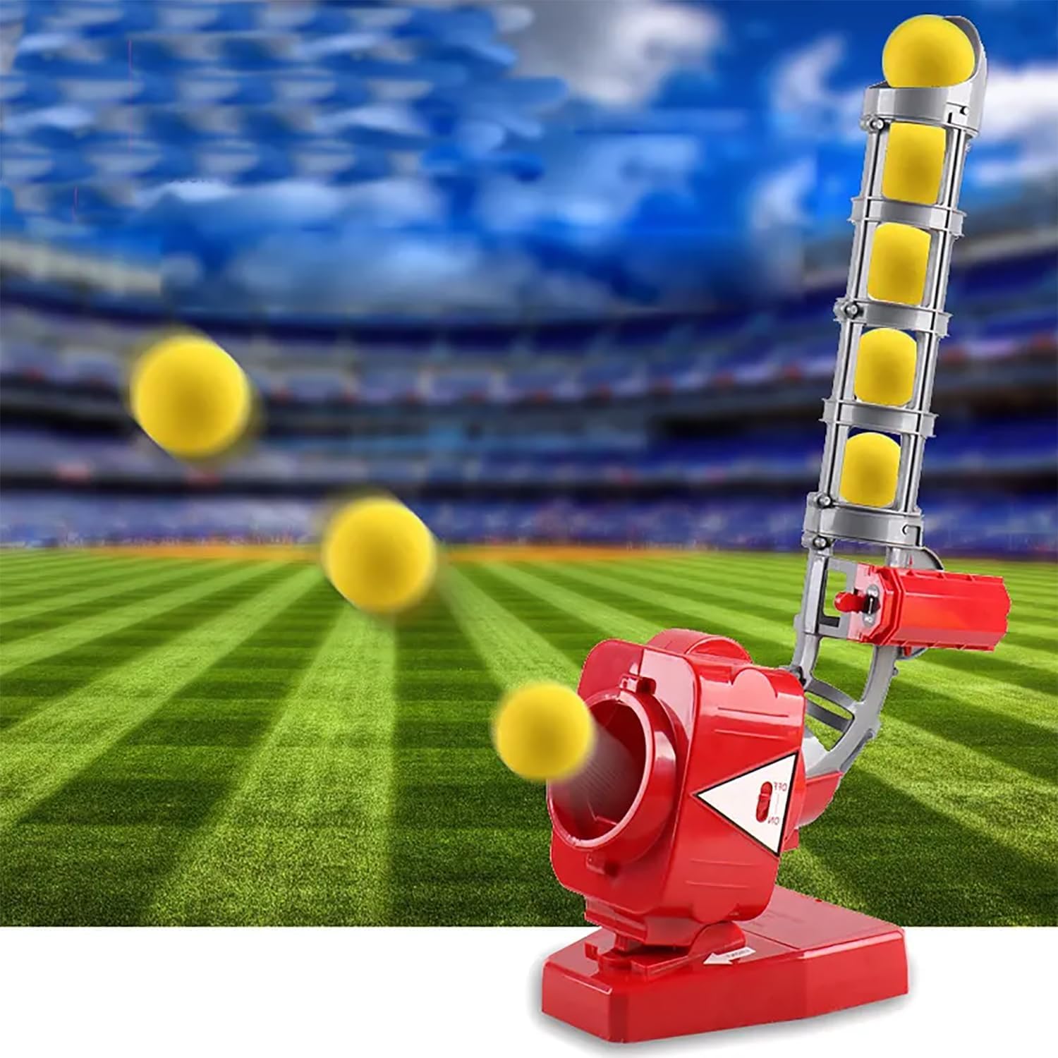 Baseball Shooting Machine, Automatic Pitcher Ball Launcher with Tennis Racket and Baseball Bat, Four Angles Adjustable and 5-7 Seconds Launch Time, Height Adjustment and Easy Assembly, for Kids