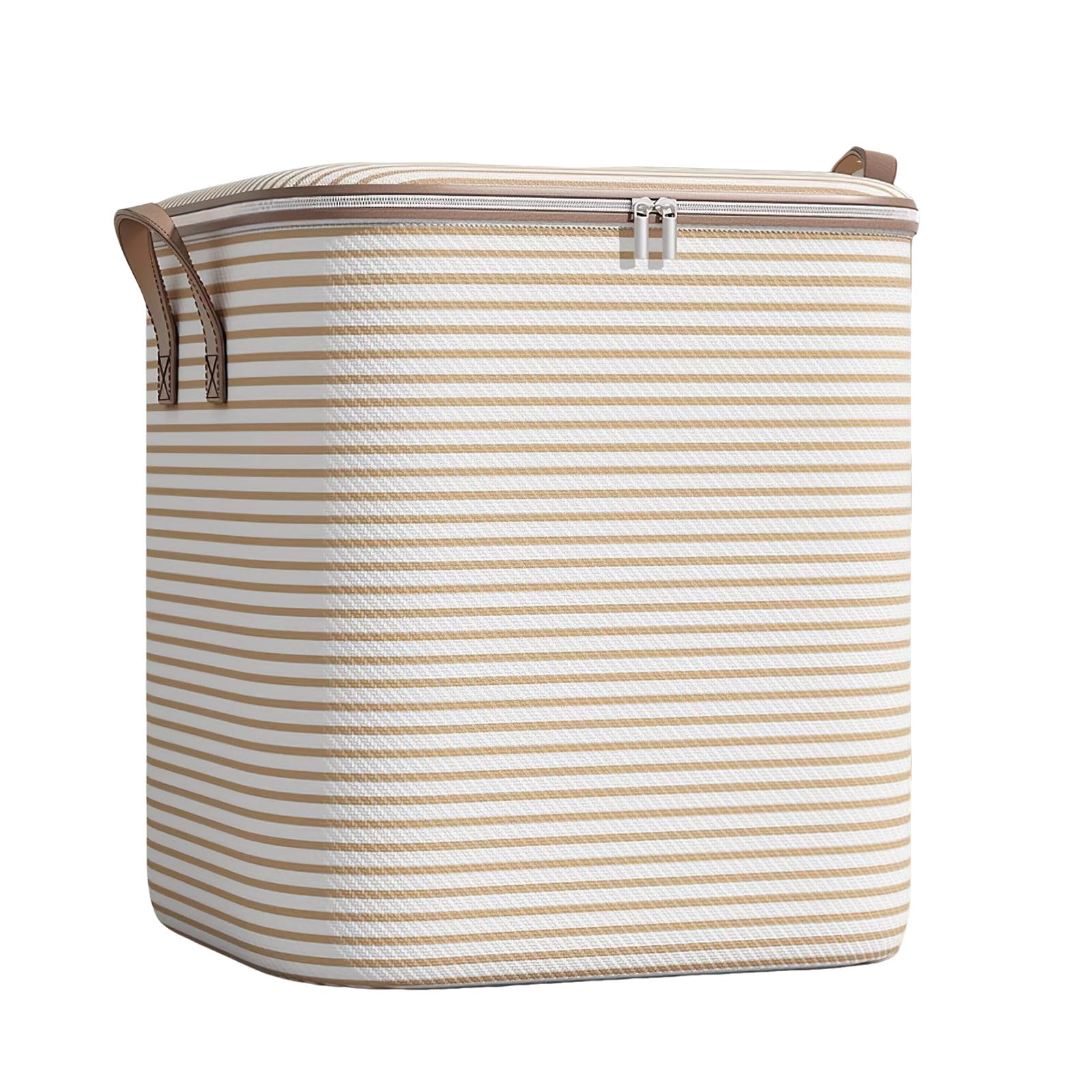 100L Large Capacity Storage Bags for Clothes & Comforters, Thick Non-Woven Fabric Foldable Storage Organizer with Reinforced Handles for Home, Wardrobe, Moving & Travel (Beige Stripe) — image 1