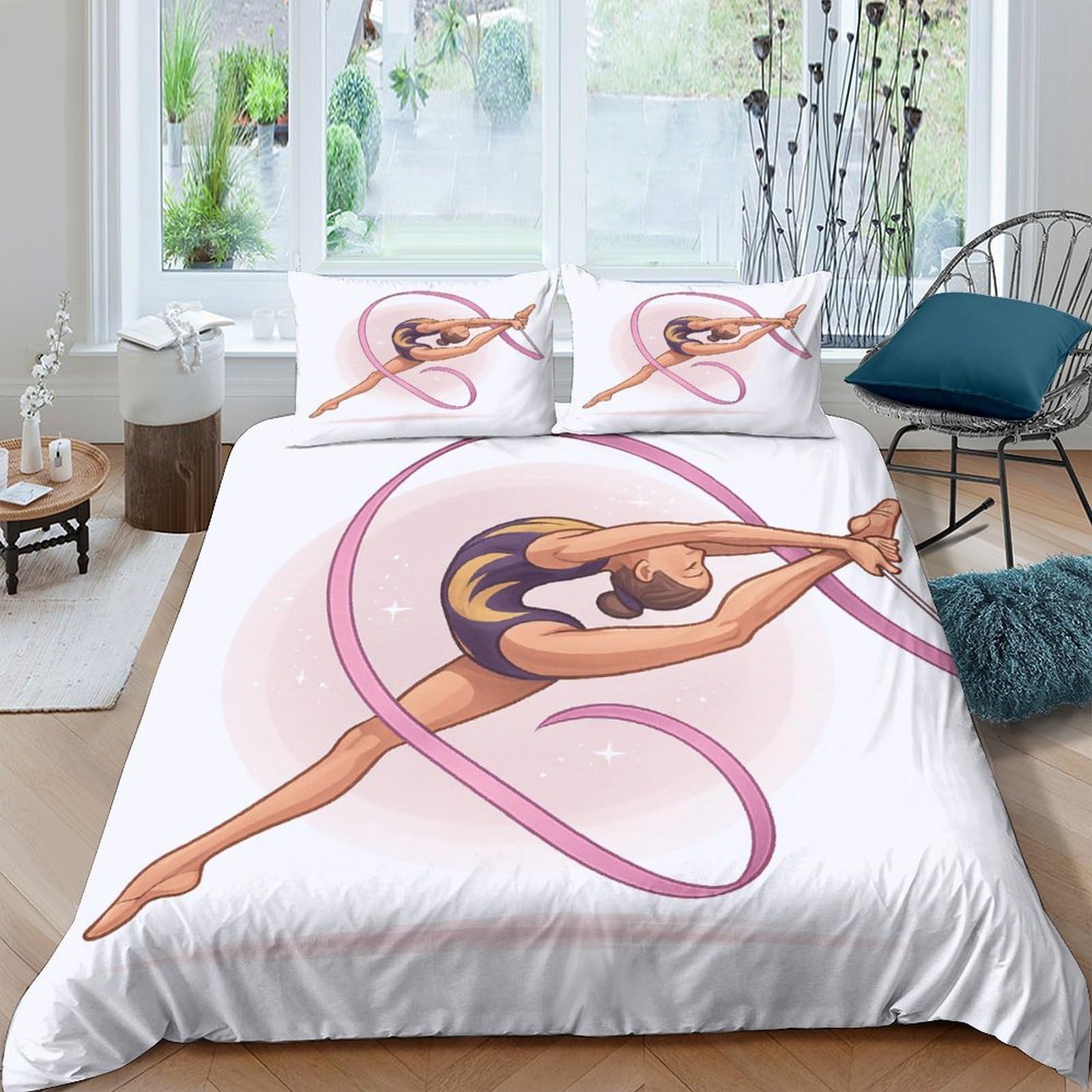 Ctjqhvkz Style-4 3D Printed Gymnastics Ribbon Fitted Sheet Microfiber Soft Mattress Cover Artistic Bedroom Decor For All Ages Single（135X200cm）