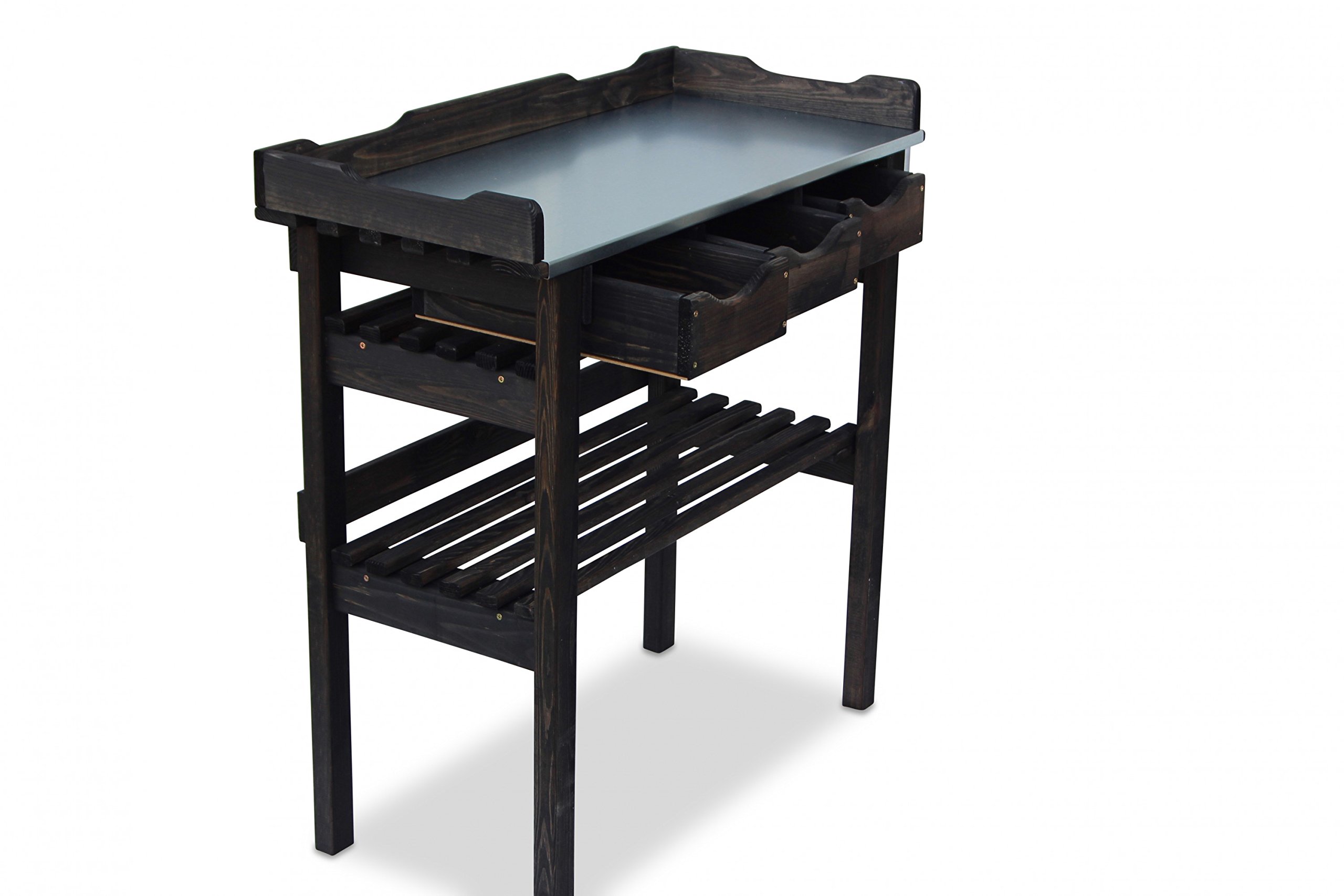 Tavolo Per Piante In Legno Con 3 Cassetti - 78x38x82/113cm Con Gancio, GartenDepot24 - Foto 4