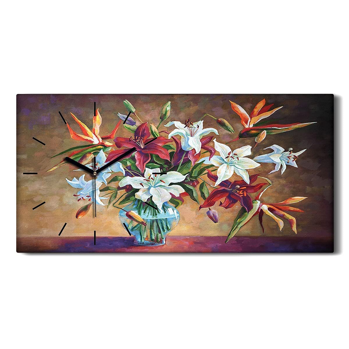 Horloge sur Toile Décoration Art Mural Salon et Chambre Fleurs