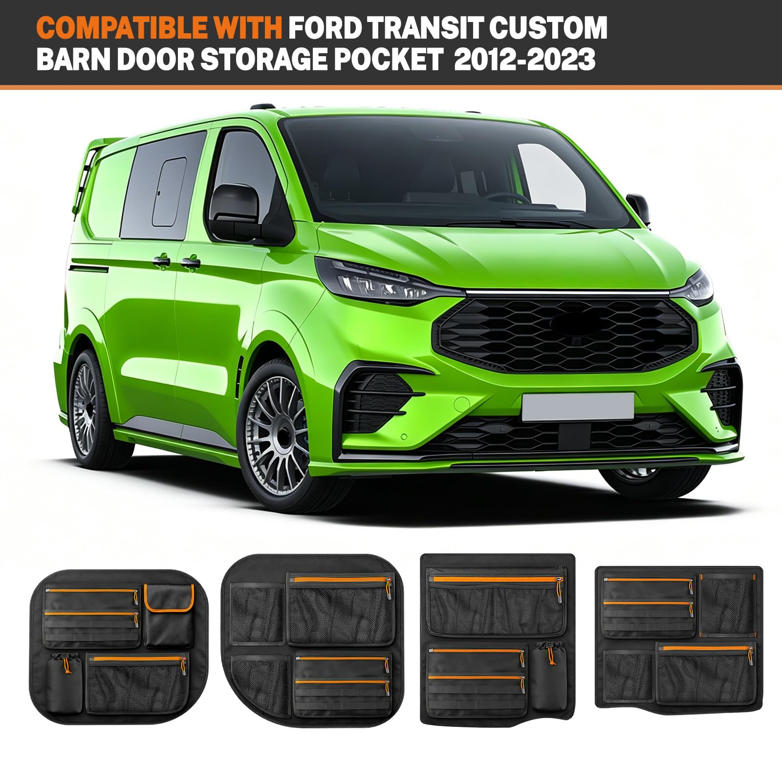 4PCS Bolsas de Almacenamiento compatibles con Ford Transit Custom 2006-2023, Organizador de Bolsas para Puerta Trasera, Poliéster 1680D
