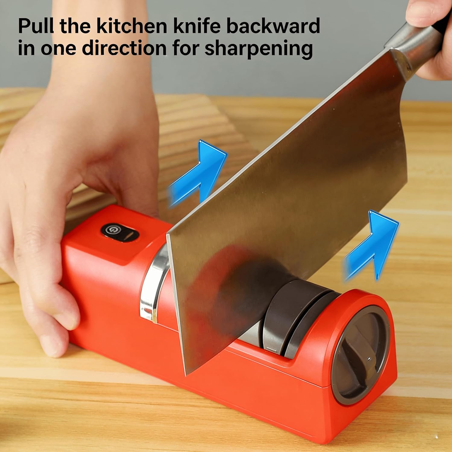 Automatic Kitchen Knife Sharpener, Electric Double Sided Knife Sharpener for Kitchen Knives, Quick Sharpening & Polishing, 30s Fast Sharpening, Stable Non-slip Base, for All Kitchen Knives (red+green)