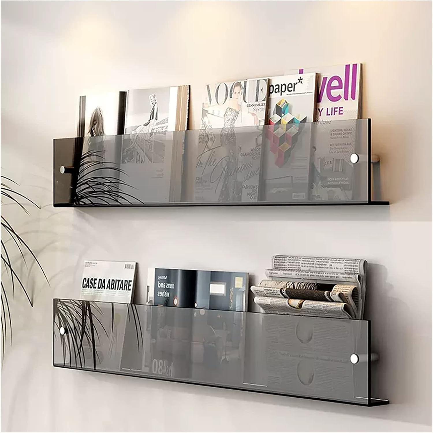 Oxfuzz Grey Acrylic Brochure Holder Wall Mounted Floating Bookshelf Magazine Rack Adjustable Hanging Magazine Holder For Office, Waiting Room, Church, Cafe, Home Display (Color : )