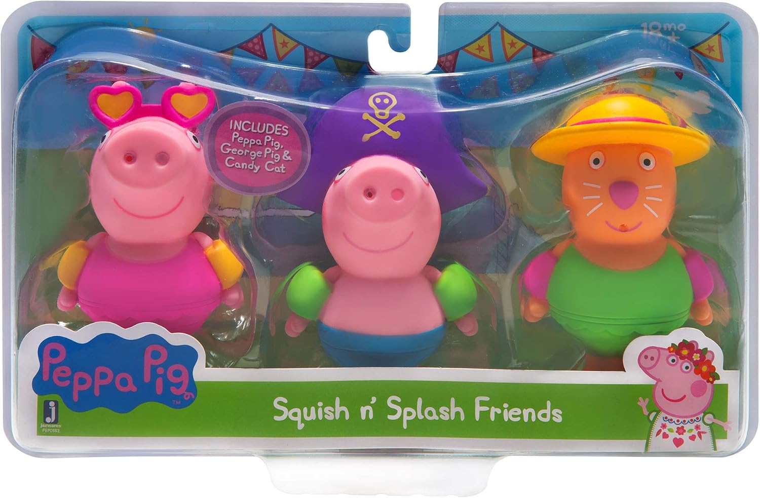 Peppa Pig Squish ‘n Splash Bath Squirter Friends, Including Peppa Pig, George Pig, and Candy Cat – Add Water, and Squeeze! Bath Time Fun for Babies and Toddlers