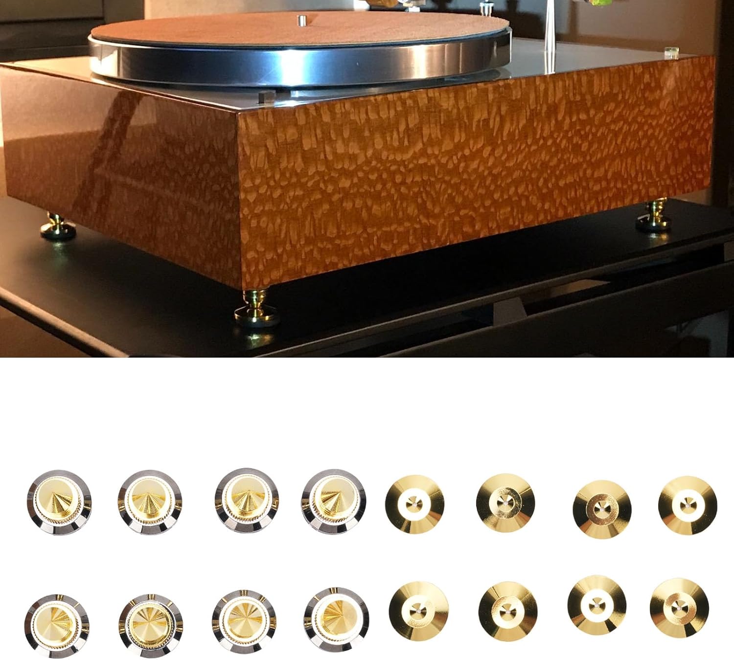 8 Pack Speaker Spike Pad Kit, Shockproof Speaker Isolation Spikes Stand Foot with Base Pads, Copper Amplifier Spikes Mat for Turntable Subwoofer CD DVD Player Recorder