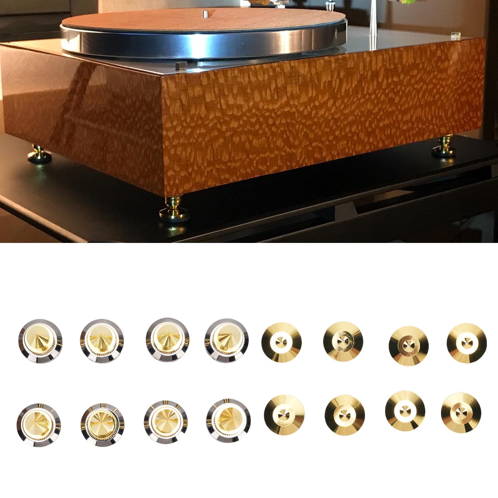 Kit di 8 cuscinetti per altoparlanti, piedini antiurto per isolamento degli altoparlanti, piedini con base per amplificatore, tappetino per giradischi, subwoofer, lettore CD, DVD, registratore