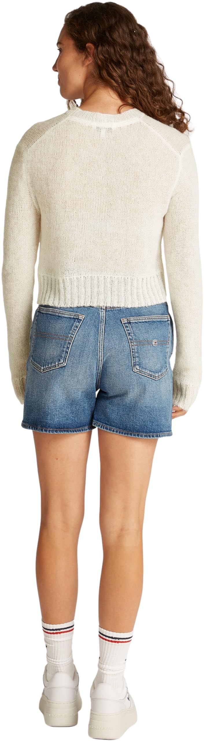 Tommy Jeans Damen Pullover Open Knit mit V-Ausschnitt, Elfenbein (Ancient White), S – Ansicht 2