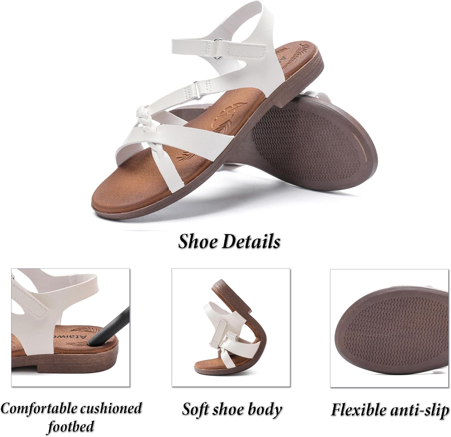 Ataiwee Women's Flat Slide Sandals - Comfortable Slip-On with Ankle Strap,Casual Open Toe Design,Hook-and-Loop Closure Summer Sandals. - Image 5