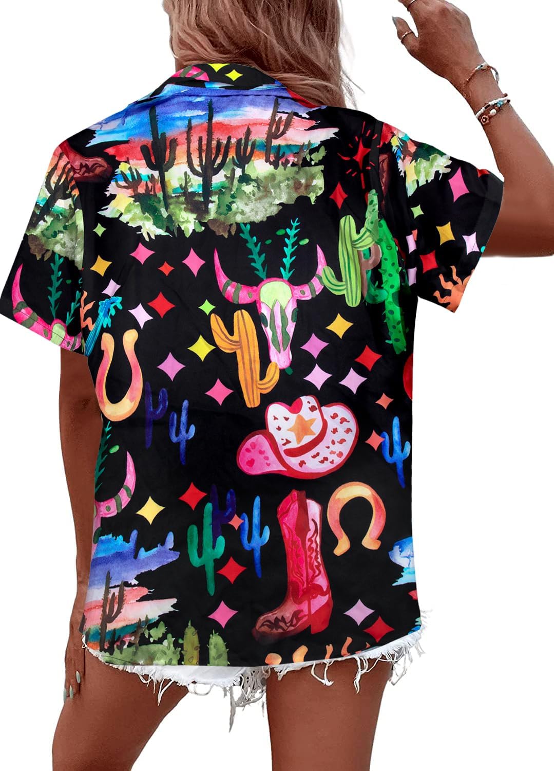 Western Shirt for Women Cowgirl Shirts Boho Graphic Button Down Country Concert Outfits Retro Cowboy Clothes Tops - Image 4