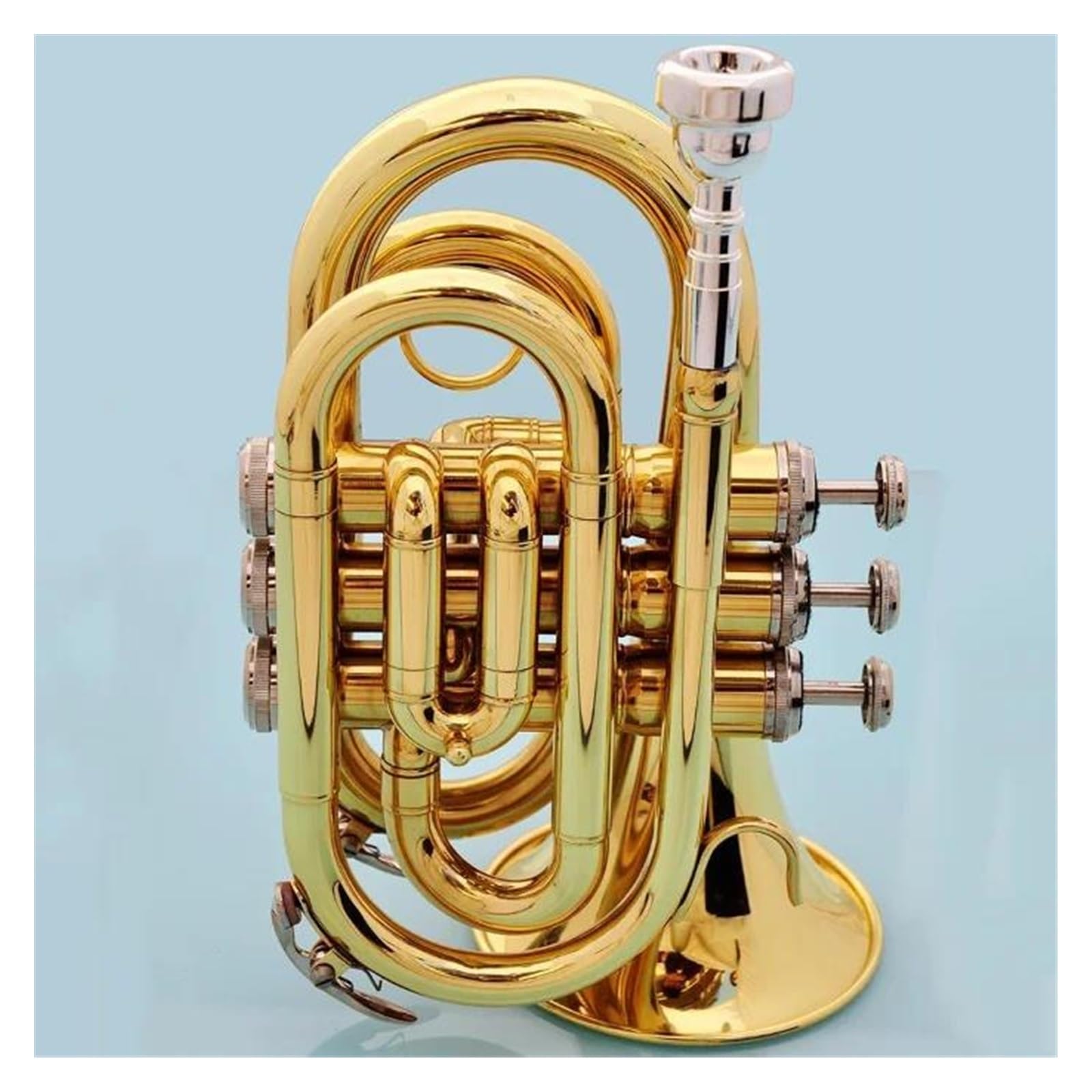 Profesjonalna Trąbka Trąbka Kieszonkowa Bb, Płaski Mosiężny Instrument Dęty Z Ustnikiem, Futerał Do Przenoszenia Akcesoriów (Color : Golden)