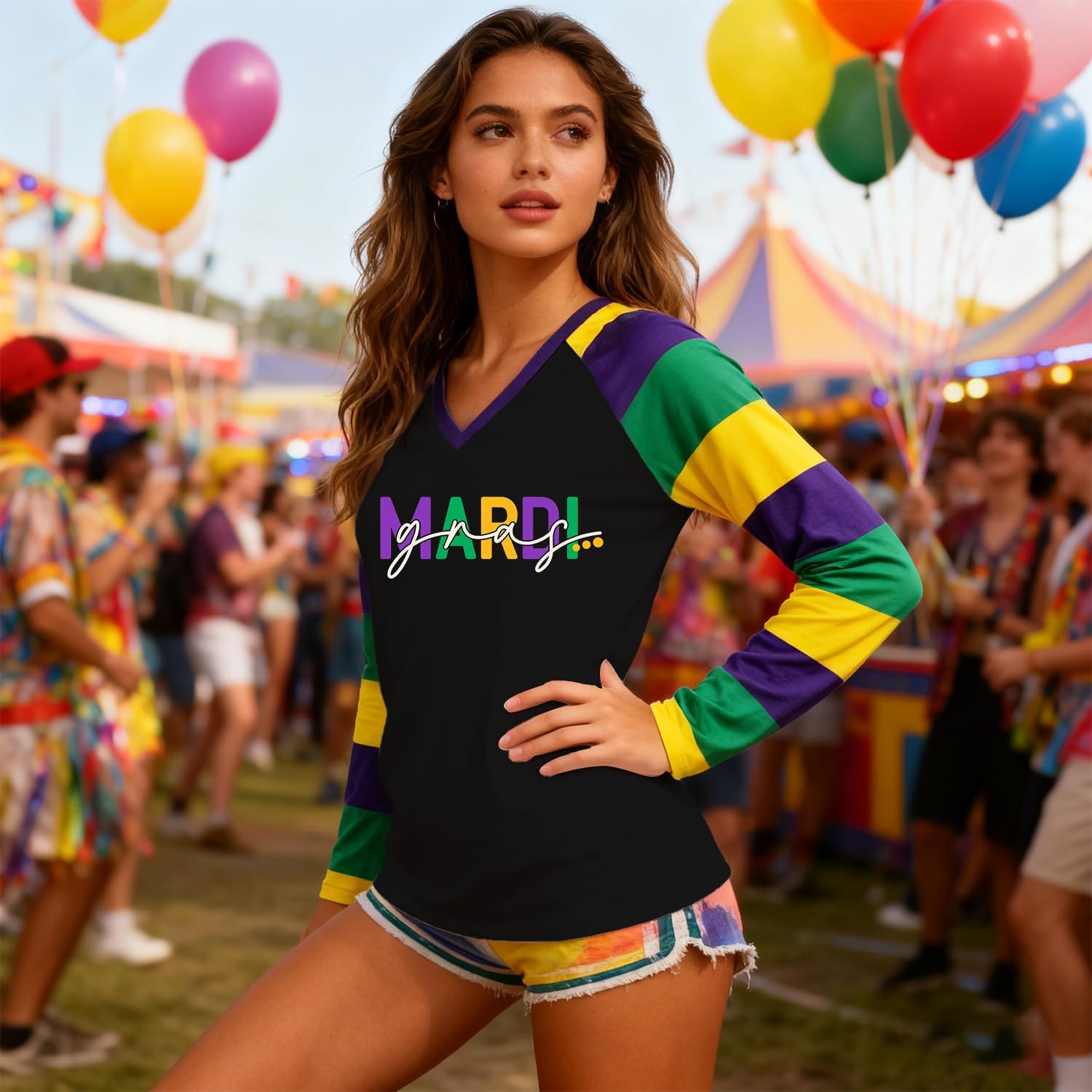 Fat Tuesday Shirt for Women Carnival NOLA T-Shirt New Orleans Party Long Sleeve Tops - Image 3