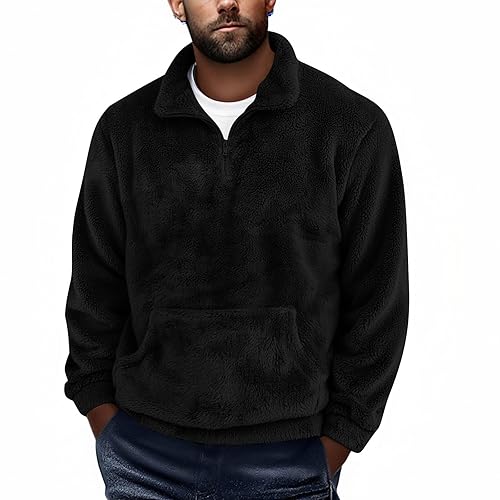 Mens Fuzzy Sherpa Sweatshirt Coats 1/4 Zipper Fluffy Polar Fleece