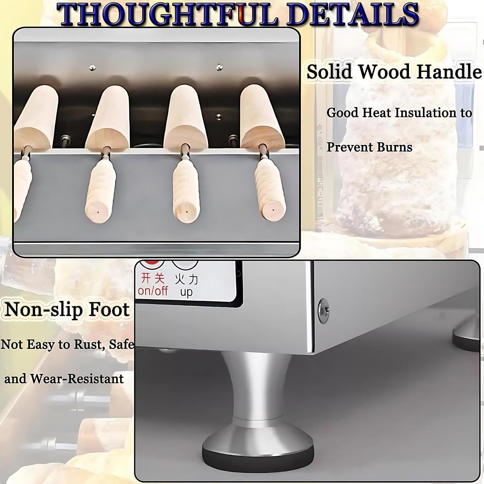 Machine Professionnelle à « Chimney Cakes » (gâteaux Cheminée) – Appareil électrique 3000 W Avec 4 Rouleaux, Réglage De Température 50-300 °c – Idéal Pour Boulangeries, Cafés Et Restaurants Knob