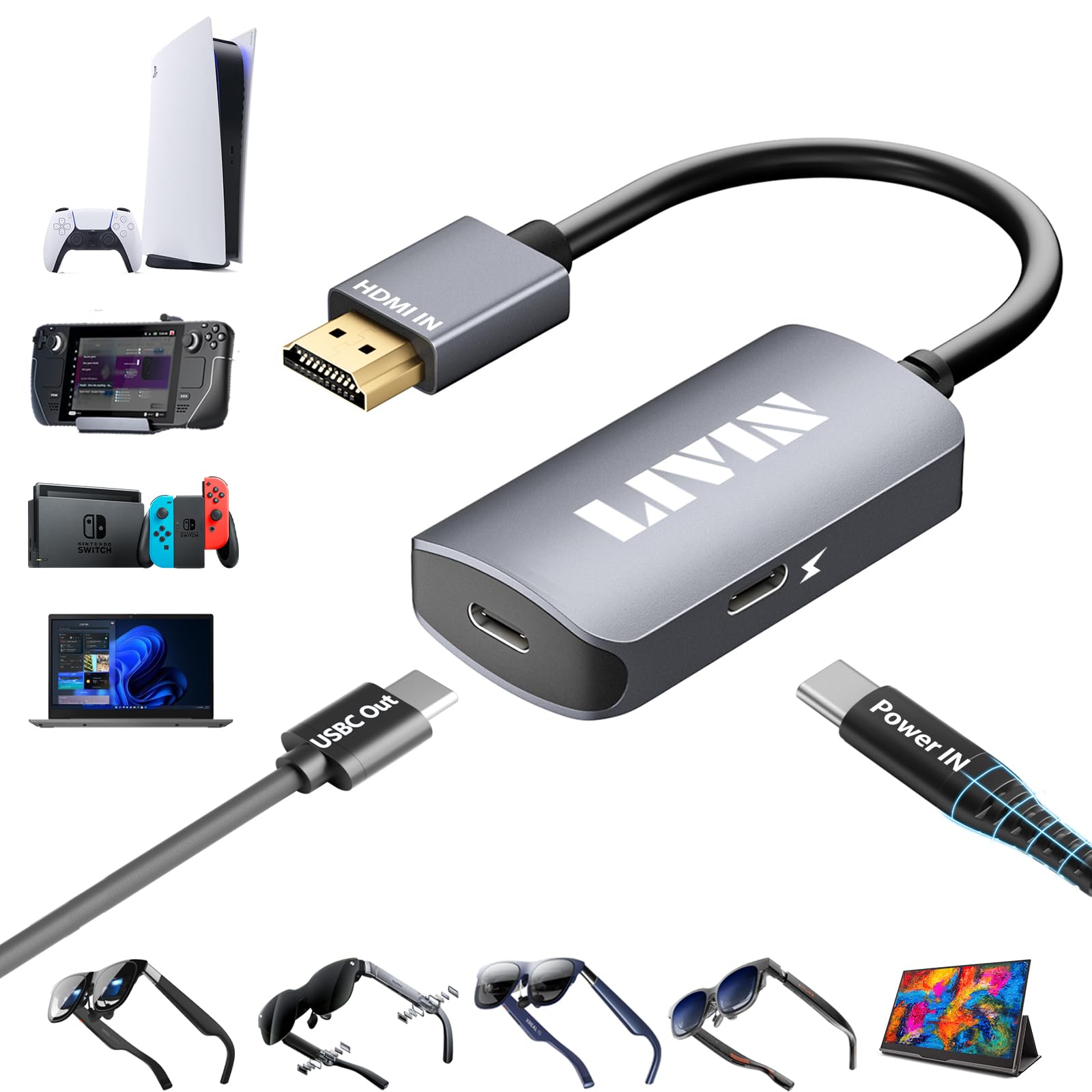 Amazon.com: HDMI to USB C Adapter (4K@60Hz) Portable Monitor, AR