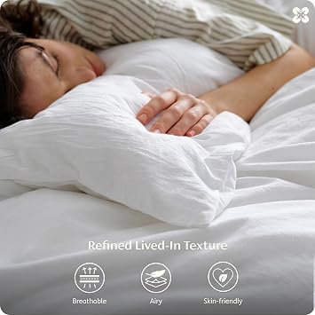 Bedsure PureWoven 100% Washed Cotton Duvet Cover Only, Queen, Bright White
