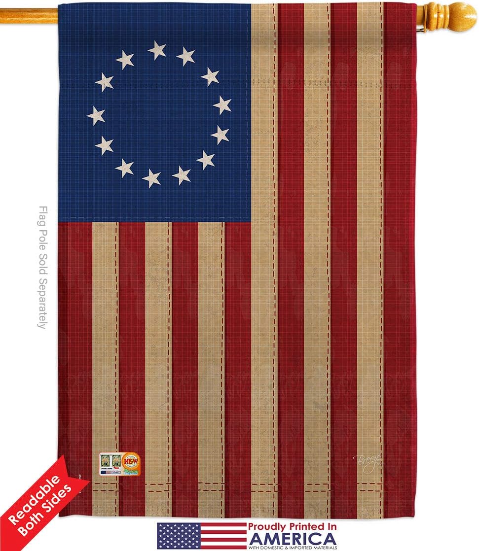 Betsy Ross Vintage House Flag Dowel Set Americana US Historic July Memorial Veteran Independence United State American Small Decorative Gift Yard Banner Double-Sided Made In USA 28 X 40