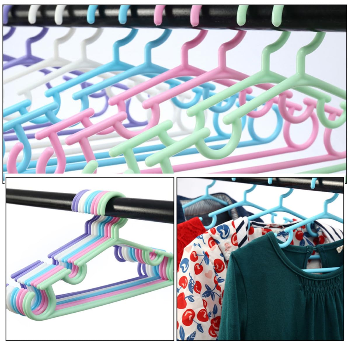 50 Piezas Perchas para Ropa Infantil, Perchas Pequeñas de Plástico, Diseño Versátil y Divertido, Bebés, para Bolsas y Sombreros, para Armario Infantil