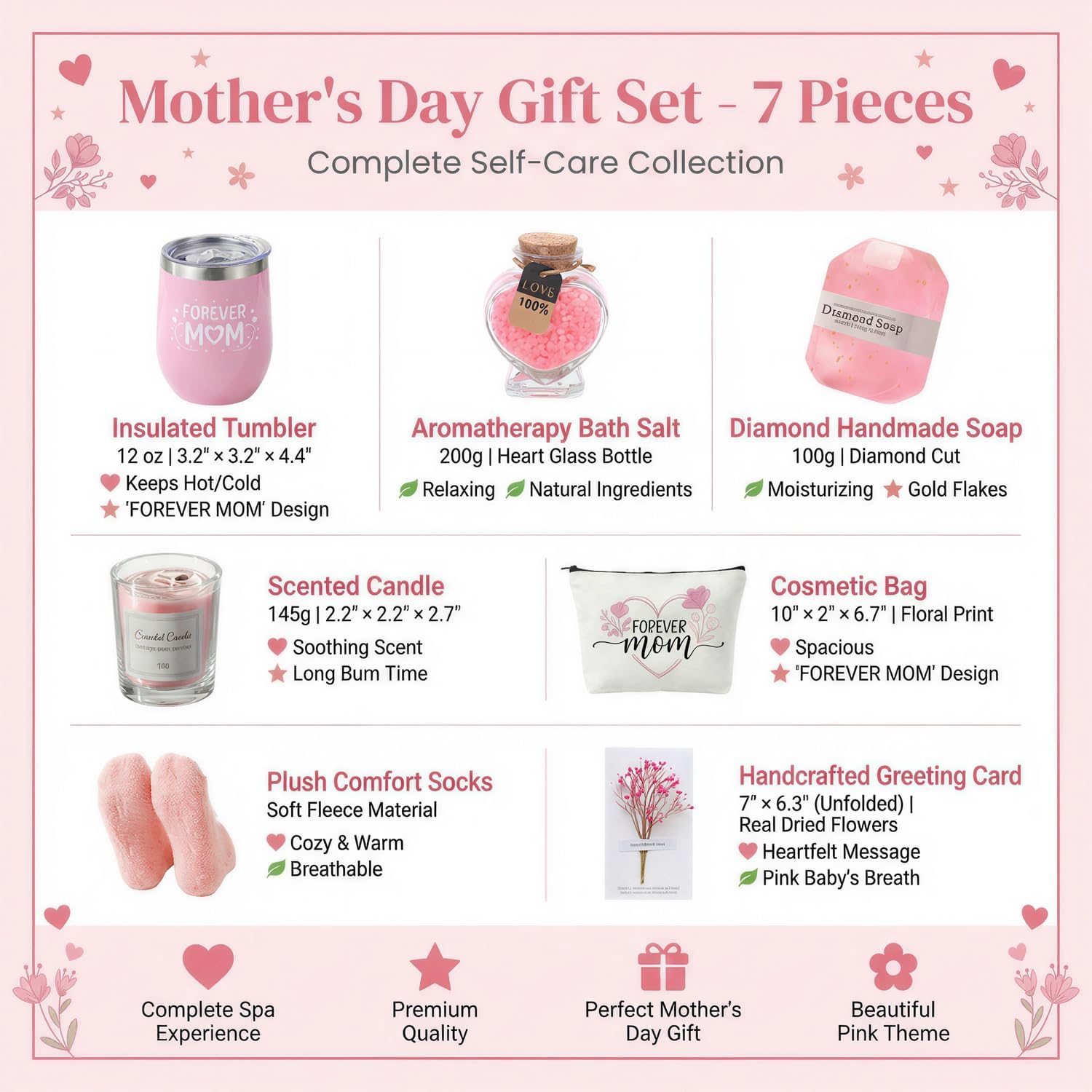 Mothers Day Baskets Gifts for Women,Mom Birthday Gifts Set from Daughter Or Son,Best Mom Ever Present Thoughtful Unique Gift for Mama Grandma Mother in Law(Pink)