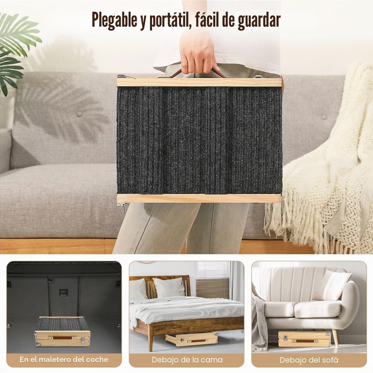 Pawaboo Rampa plegable para perros pequeños, rampa portátil de madera para mascotas, 4 alturas ajustables de 20 cm a 45 cm, rampa de coche para perros pequeños y gatos con alfombra antideslizante, uso