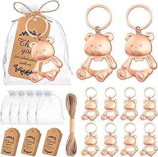 50Set Bear Bottle Openers Keychain Baby Shower Party Favors for Guests Bear Bottle Opener Souvenirs for Girls Boys Reveal Wedding Party Gifts-Rose Gold