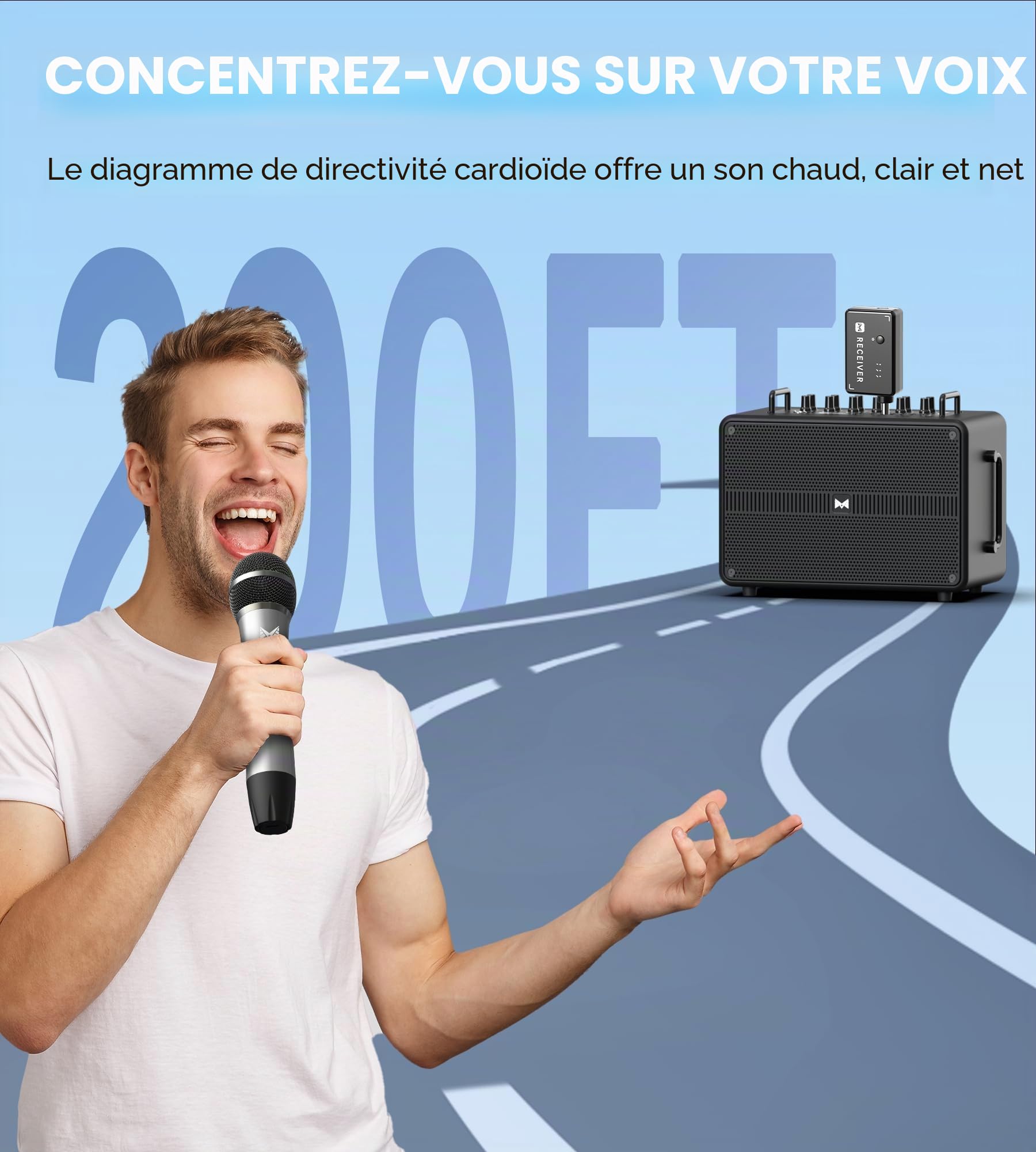 Micro sans Fil, Micro Sans fil Avec Connexion Par Puce Individuelle, Autonomie de 40 h, Réception à 60 m, Microphone à Tube Semi-Métallique Pour Chant, Enregistrement Vidéo, Soirées à Domicile (Noir)