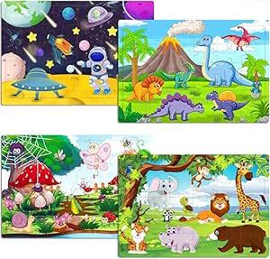 Wooden Puzzles For Kids Ages 3-5 - 4 Pack 30-Piece Learning Puzzles With Storage Trays