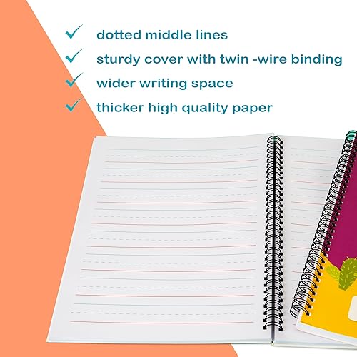 Miniatura 5 de Cuaderno de práctica de escritura a mano A4 para niños, línea media punteada, encuadernación en espiral, pre-K, jardín de infantes, 100 páginas