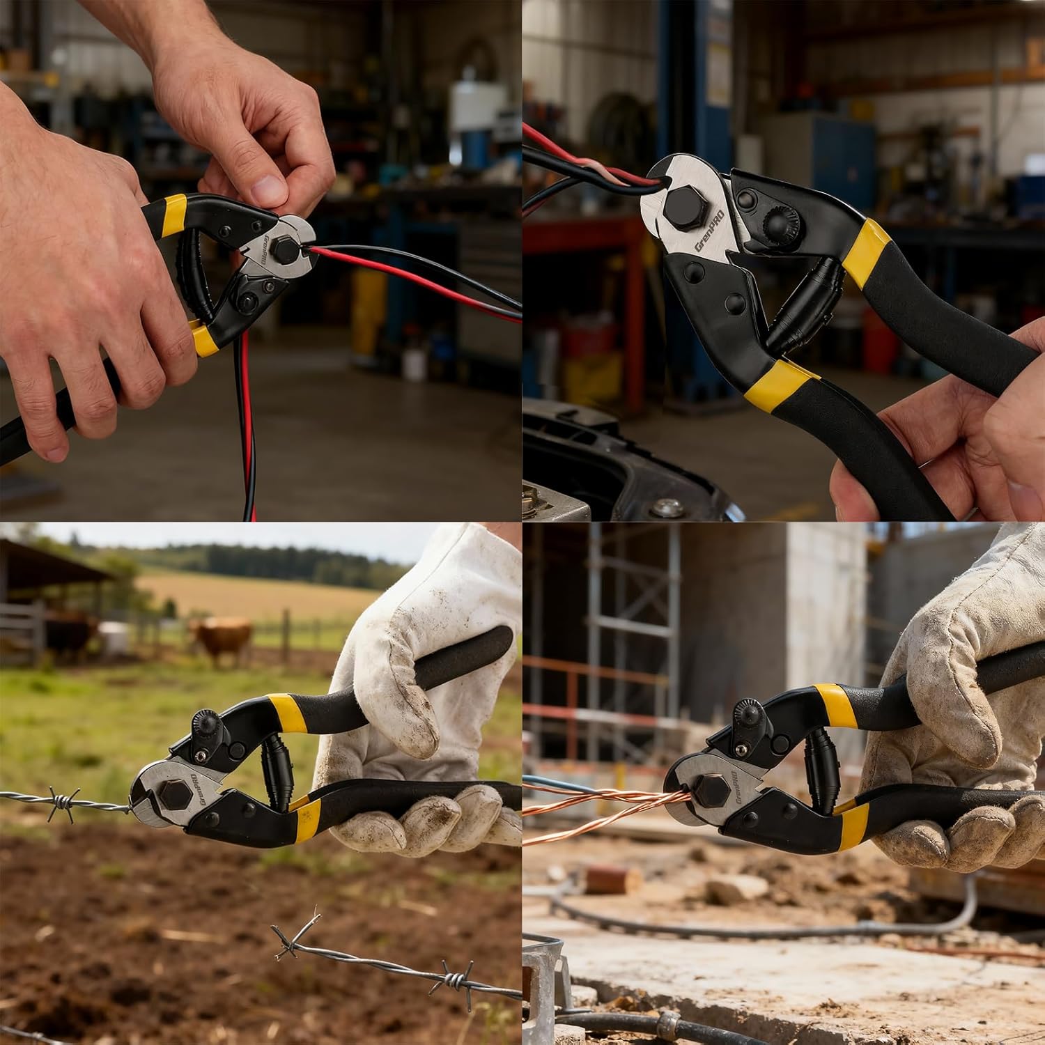 GRENPRO Cable Cutter, 7-1/2 Inch Heavy Duty Wire Rope Cutter, Chrome Vanadium Steel Jaw, For Hard Wire Ropes, Steel Wires And Aircraft Cables