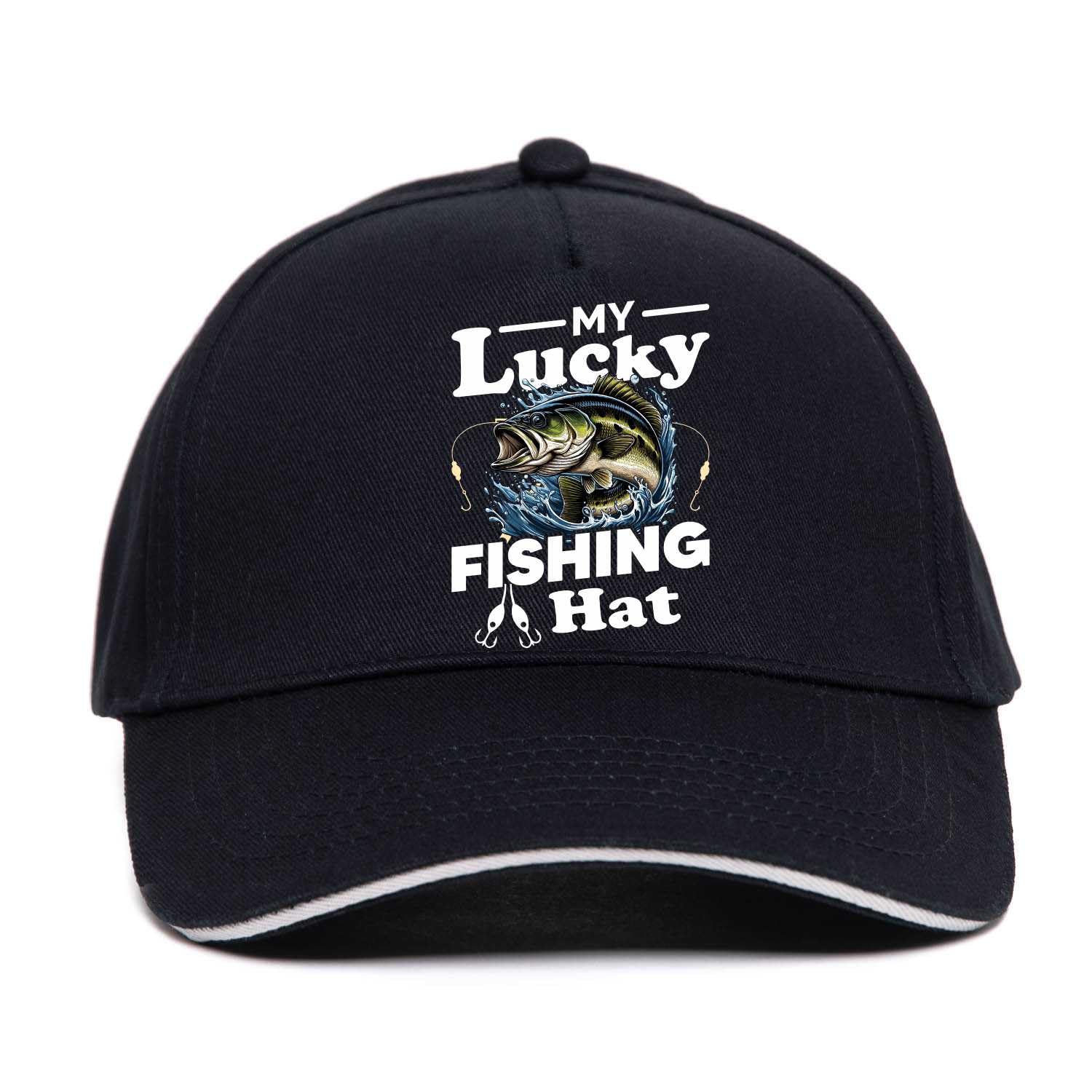 Print4U My Lucky Fishing Baseball Cap Anglers Gift Father's Day Birthday Present Black