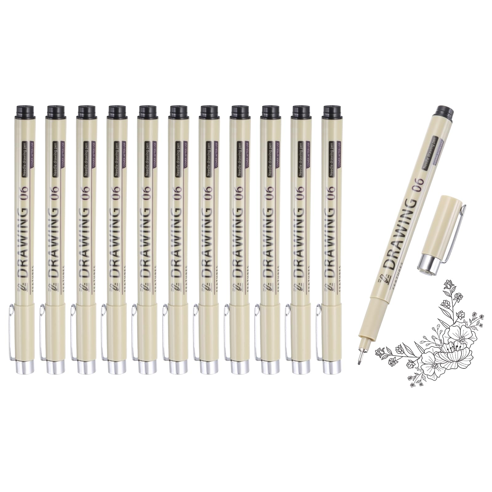 sourcing map 12Pcs Fineliner Ink Pens, 0.5mm Black Micro Pens with Waterproof Archival Ink for Watercolor Sketching Cartoon Technical Drawing
