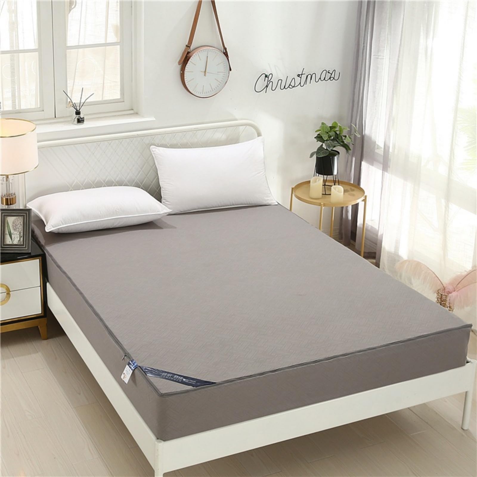 Morbuy Coprimaterasso Singolo Matrimoniale Impermeabile, Coprimaterasso Una Piazza e Mezza Antiacaro con Cerniera Morbida e Traspirante per Materassi Altezza 25cm (200x220+25cm,3D Grigio)