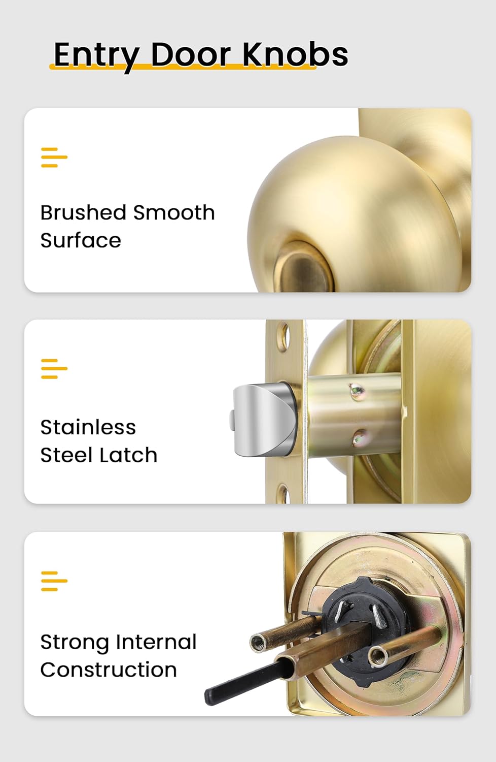 goldenwarm Gold Door Knob with Lock and Key, Brushed Gold Entry Door Knob Exterior, Front Locking Door Knobs with Keys(1 Pack)