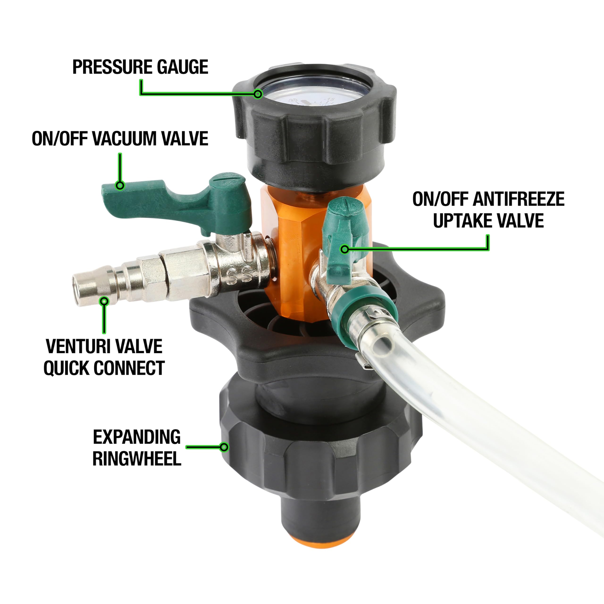 OEMTOOLS 24444 Kit de Remplissage de système de Refroidissement, 5 adaptateurs, élimine l'air piégé, Teste Les conduites de Chauffage et de Chauffage pour Les fuites, Outil de Remplissage sous Vide,