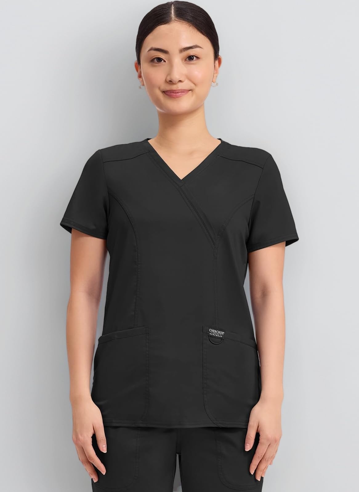 Cherokee Scrubs for Women Mock Wrap Top with 3 Pocket, Back Princess Seams WW610