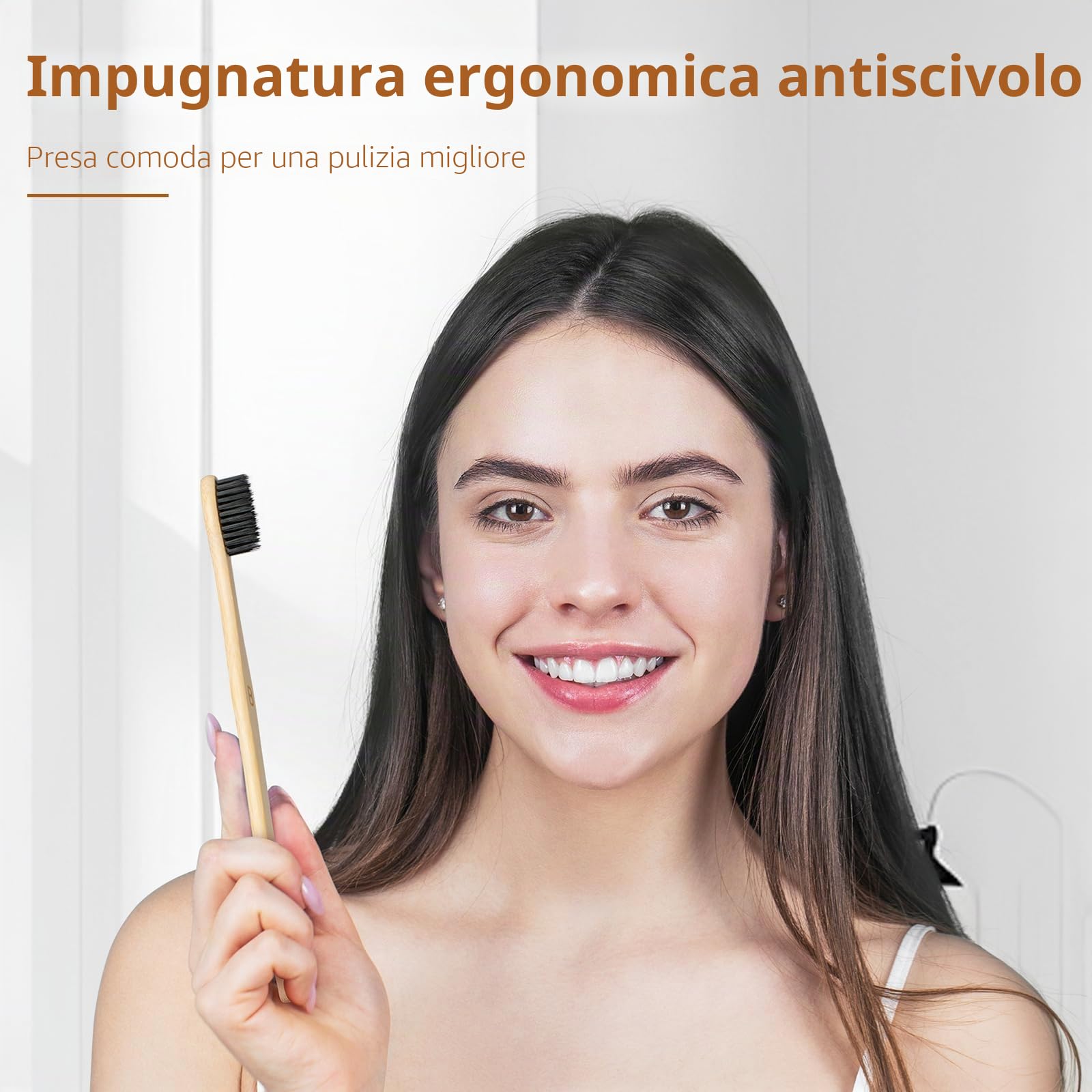Spazzolino Bamboo, 100% Senza BPA Vegan Spazzolini Bamboo di Riutilizzabili e Biodegradabile, con Setole di Carbone Morbide e Disegno Individuale, Confezione Biodegradabile Sostenibile-10 Colori