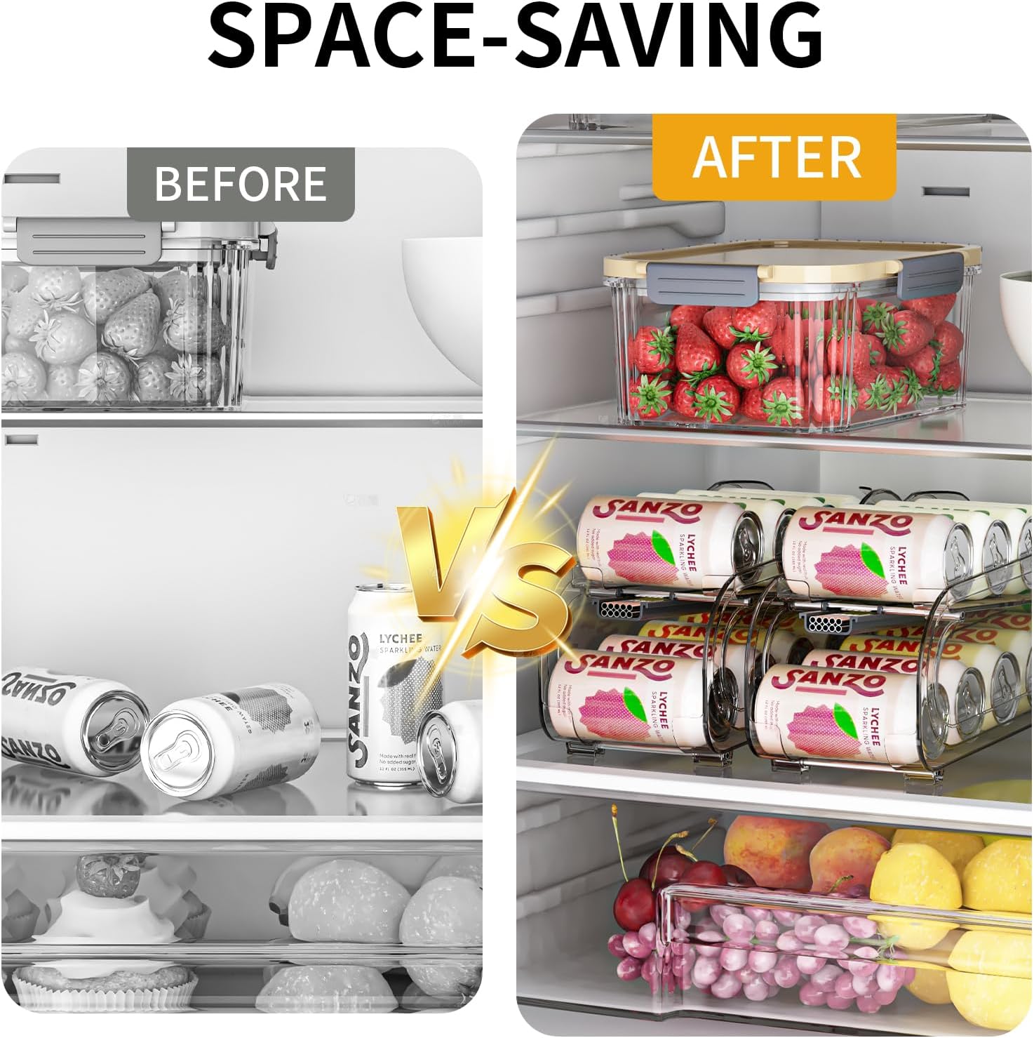 Drink Organizer for Fridge, Soda Can Organizer Dispenser for Refrigerator with Automatic Rolling,Organize Standard Size 11.15oz or 12oz Cans Drink,Save Space for Fridge、Kitchen、countertop - Image 5