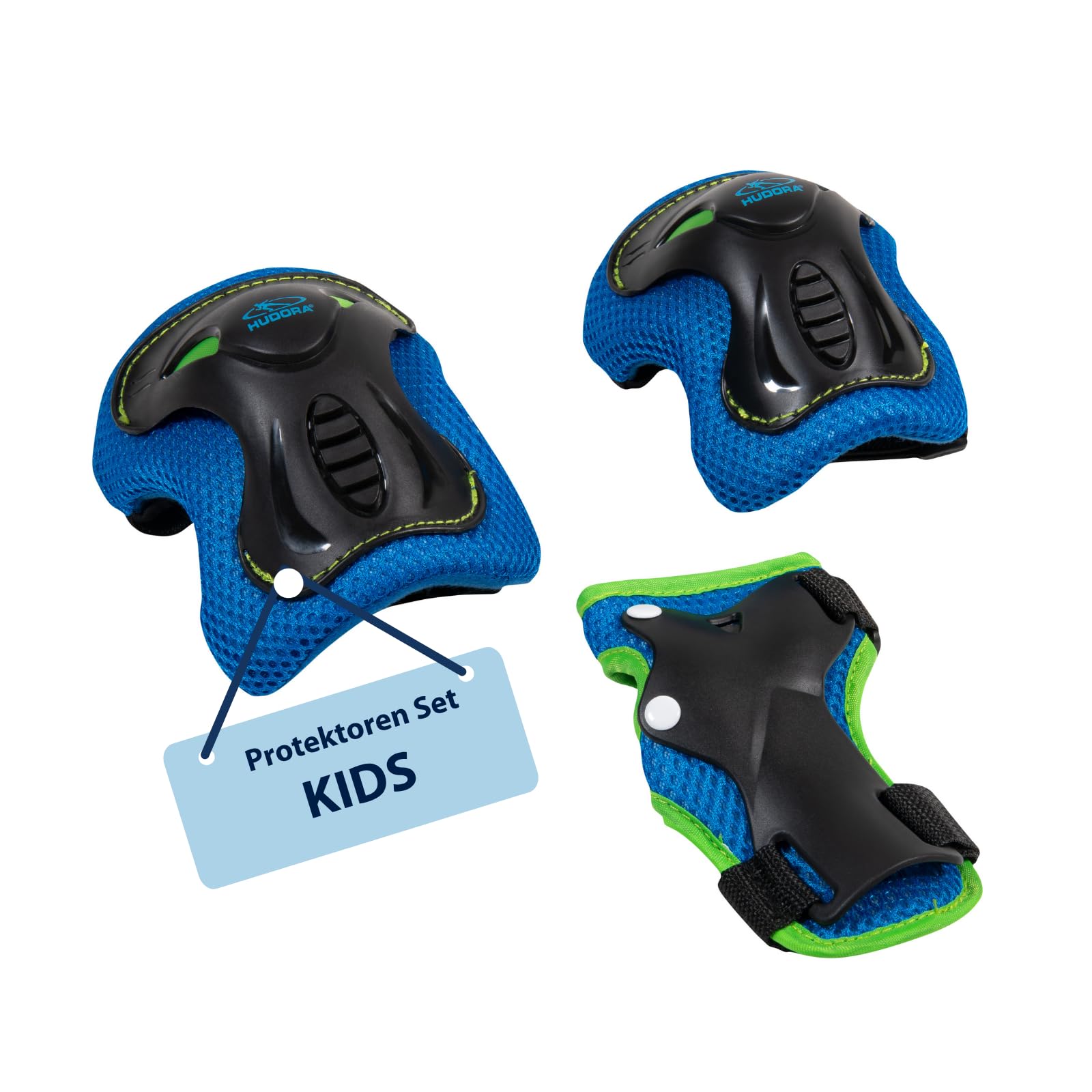 HUDORA Kinder Protektoren Set – 6-teilige Schutzausrüstung für Mädchen und Jungen – Knieschoner, Ellbogenschützer und Handgelenkschoner ideal für Inliner, Rollschuhe, Skateboard & Roller - blau Gr. S